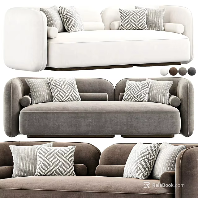 Modern Two Seater Sofa With Gray Beige Upholstery And Patterned Throw Pillows 3d model 