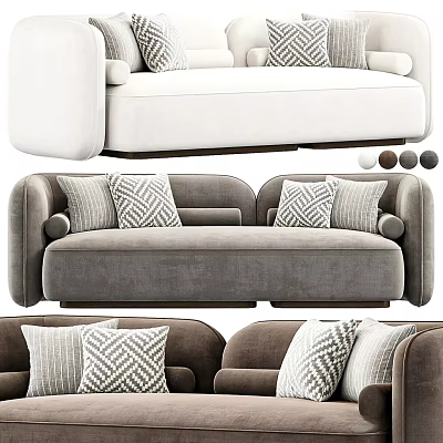 Modern Two Seater Sofa With Gray Beige Upholstery And Patterned Throw Pillows 3d model