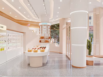 Bright Modern Dessert Shop Interior With Display Cases And Pastries 3d model