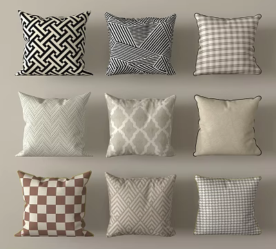 Decorative Pillows with Geometric Patterns in Black White Beige Brown for Living Room Sofa 3d model