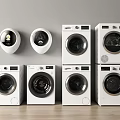 White Modern Washing Machines Various Types Wall Mounted And Freestanding On Gray Wall Wooden Floor