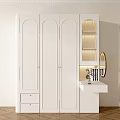 Elegant White Modern Wardrobe Design With Multiple Doors And Dressing Table Mirror Decor 3d model