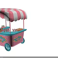 Colorful Ice Cream Cart Featuring Stripe Awning Pink Body Blue Wheels And Assorted Treats