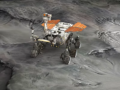 Mars Rover On Martian Surface With Solar Panels And Mechanical Arm 3d model