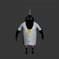 Cartoon Game Movie Character With Dark Body White Lab Coat Yellow Shirt Glasses Metallic Arms