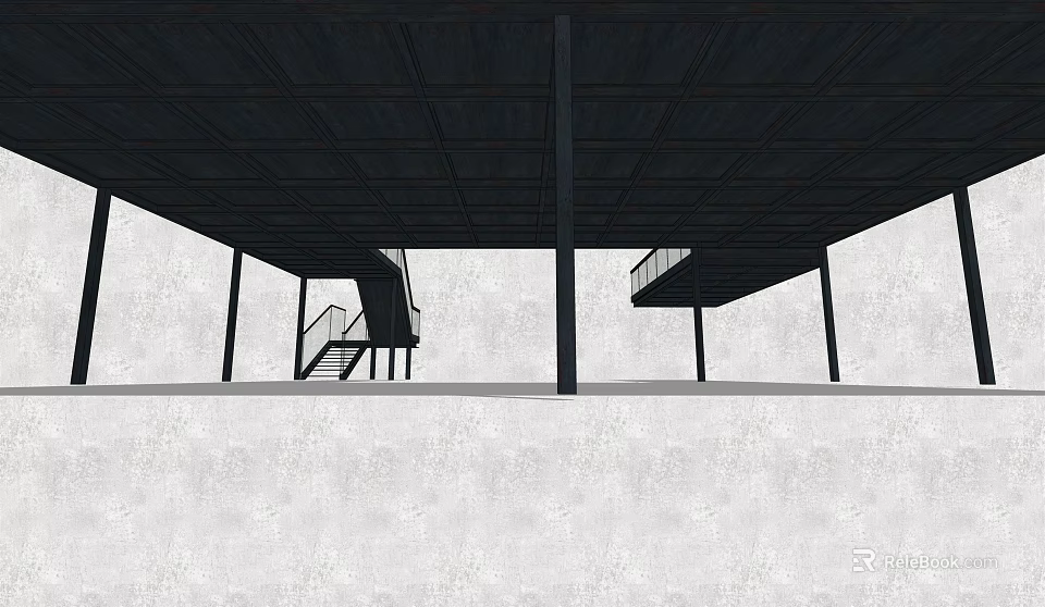 Industrial Metal Structure With Support Columns Stairs And Concrete Floor 3d model 