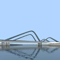 Modern Arched Bridge Structure With Road And Clear Blue Sky View 3d model