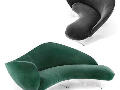 Modern Curved Velvet Sofa In Green Black With Acrylic Legs Design 3d model