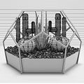 Decorative Hexagonal Glass Vase With Cactus Aloe Vera And White Pebbles