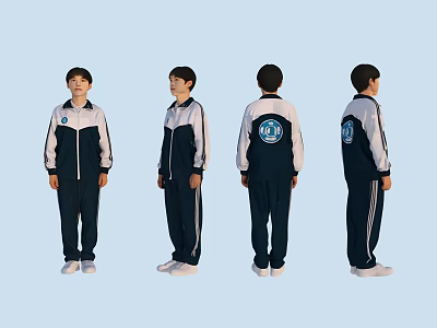 Multiple Students Wearing Sporty School Uniforms From Various Angles With Emblem 3d model
