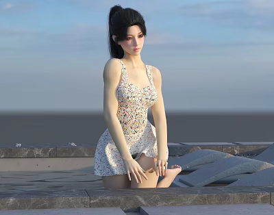 Modern women swimming. 3d model