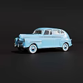 Light Blue Classic Station Wagon With Vintage Design And White Wheels