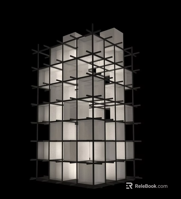 Contemporary Art Installation With Cubes Framework And Illuminated Geometric Design 3d model