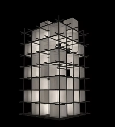 Contemporary Art Installation With Cubes Framework And Illuminated Geometric Design 3d model