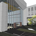 Modern Cultural Center Building with Sleek Glass Facade and Landscaped Greenery Area