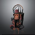 Red Monkey Shaped Decorative Furniture Piece With Colored Wires And Number 8 Accent