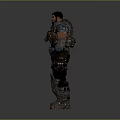3D Male Warrior Character In Heavy Mechanical Armor With Glowing Chest And Arm Details