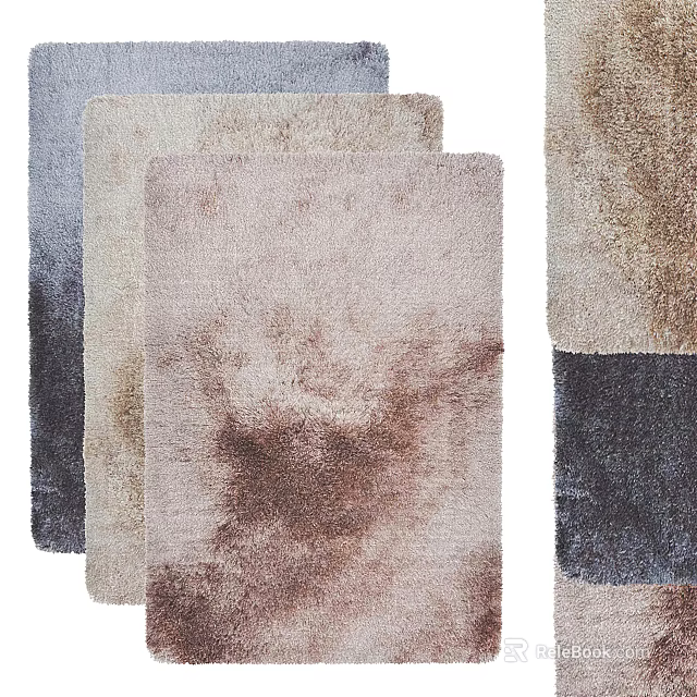 Soft Textured Square Rugs With Distressed Patterns And Neutral Hues For Home Decor 3d model 