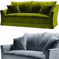 Green And Gray Velvet Two Seater Sofa With Soft Cushions For Living Room