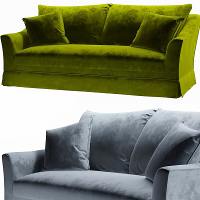 Green And Gray Velvet Two Seater Sofa With Soft Cushions For Living Room 3d model