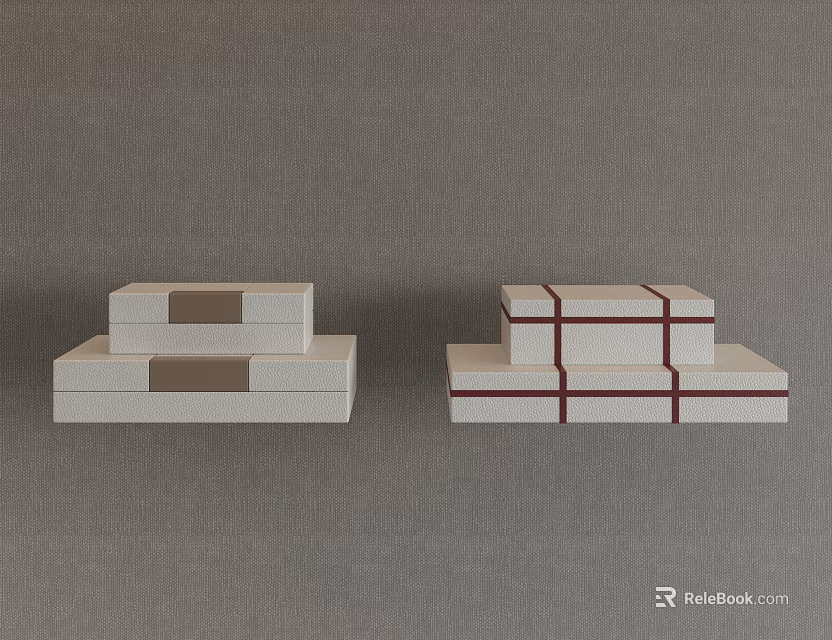 Jewelry Display With Multi Layered Stands Brown Rectangular And Red Cross Accents On Gray Fabric 3d model 