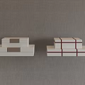 Jewelry Display With Multi Layered Stands Brown Rectangular And Red Cross Accents On Gray Fabric