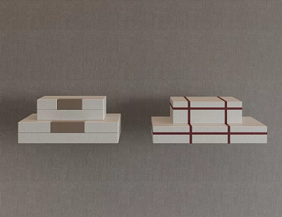 Jewelry Display With Multi Layered Stands Brown Rectangular And Red Cross Accents On Gray Fabric 3d model