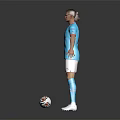 Man Wearing Manchester City Blue Jersey White Shorts And Blue Socks Standing With Soccer Ball
