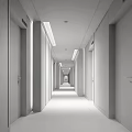 Modern Hotel Corridor Design With Sleek Beige Walls Patterned Carpet And Ceiling Lights 3d model