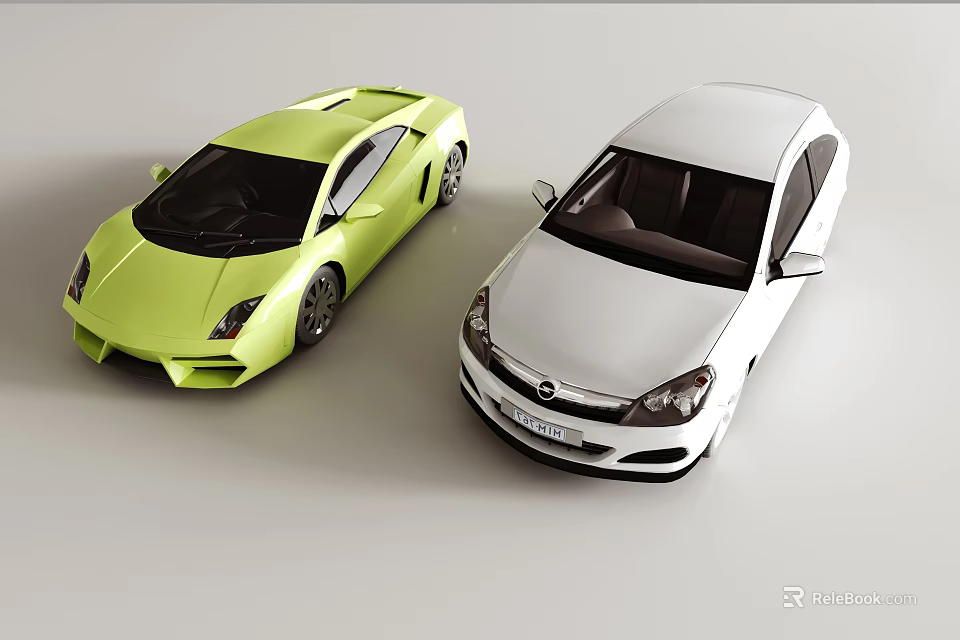Yellow Sports Car and White Sedan Showcasing Modern Exterior Design Features 3d model 