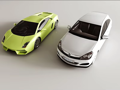 Yellow Sports Car and White Sedan Showcasing Modern Exterior Design Features 3d model