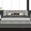 Modern Double Bed with Gray Headboard White Bedding and Wooden Floor in Stylish Bedroom