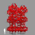 Red Geometric Art Installation With Multi layered Structural Design And Human Silhouette 3d model