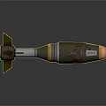Rusty Green Military Missile With Orange Nose Cone And Metallic Fins