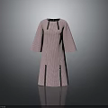 Modern Pink Vertical Striped Dress With Loose Three Quarter Sleeves And Black Accent Details