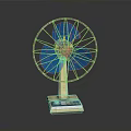 Tabletop Electric Fan With Blue Blades Metal Grill And Stable Base Design