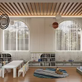 Bright Kindergarten Classroom Interior With Ball Pit And Cartoon Wall Art