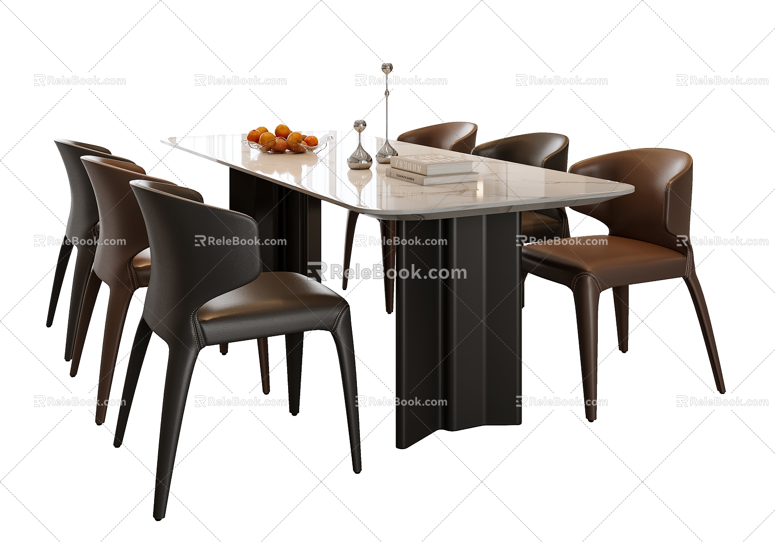 Modern Italian Dining Table and Chair Combination Leather Dining Chair Dining Table Decoration Six-person Dining Table and Chair Rock Plate Dining Table model