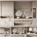 Elegant Modern Bathroom Set Design With Double Sinks Marble Countertops And Round Mirrors