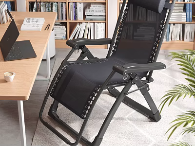 Modern Study Room Interior With Bookshelves Desk Laptop Ergonomic Chair And Green Plant 3d model