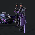 Futuristic Armored Characters With Purple Black Armor And Sci Fi Motorcycle