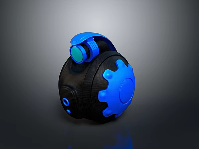 Sleek Black And Blue Computer Peripheral With Gear Shaped Design And Glowing Accents 3d model