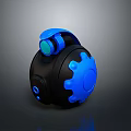 Sleek Black And Blue Computer Peripheral With Gear Shaped Design And Glowing Accents