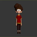3D Cartoon Boy Game Movie Character With Curly Brown Hair Red Top Yellow Trim And Dark Pants