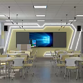 School Modern Classroom Interior With Large Screen Tables Chairs And Bright Lighting 3d model