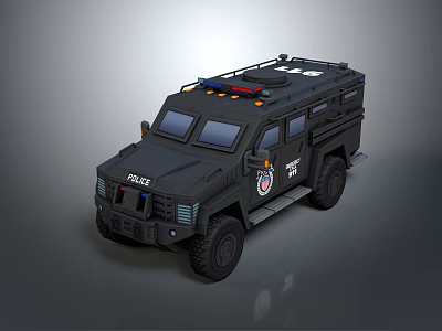 Black Armored Police Vehicle With Roof Emergency Lights And Equipment 3d model