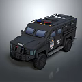 Black Armored Police Vehicle With Roof Emergency Lights And Equipment