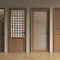 Modern Wooden Hinged Doors With Grid Patterns Glass Panels And Simple Panel Designs 3d model