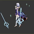 Game Character with White Hair Purple Blue Outfit Magic Book Glowing Effects Purple Magic Circle