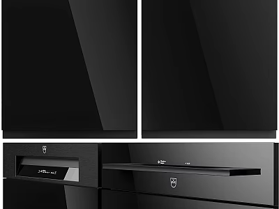 Modern Black Kitchen Appliances Featuring Built in Cabinets And Sleek Drawer Panels 3d model